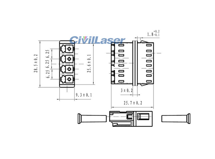 Multimode Four Core LC Cyan Fiber Optic Adapter